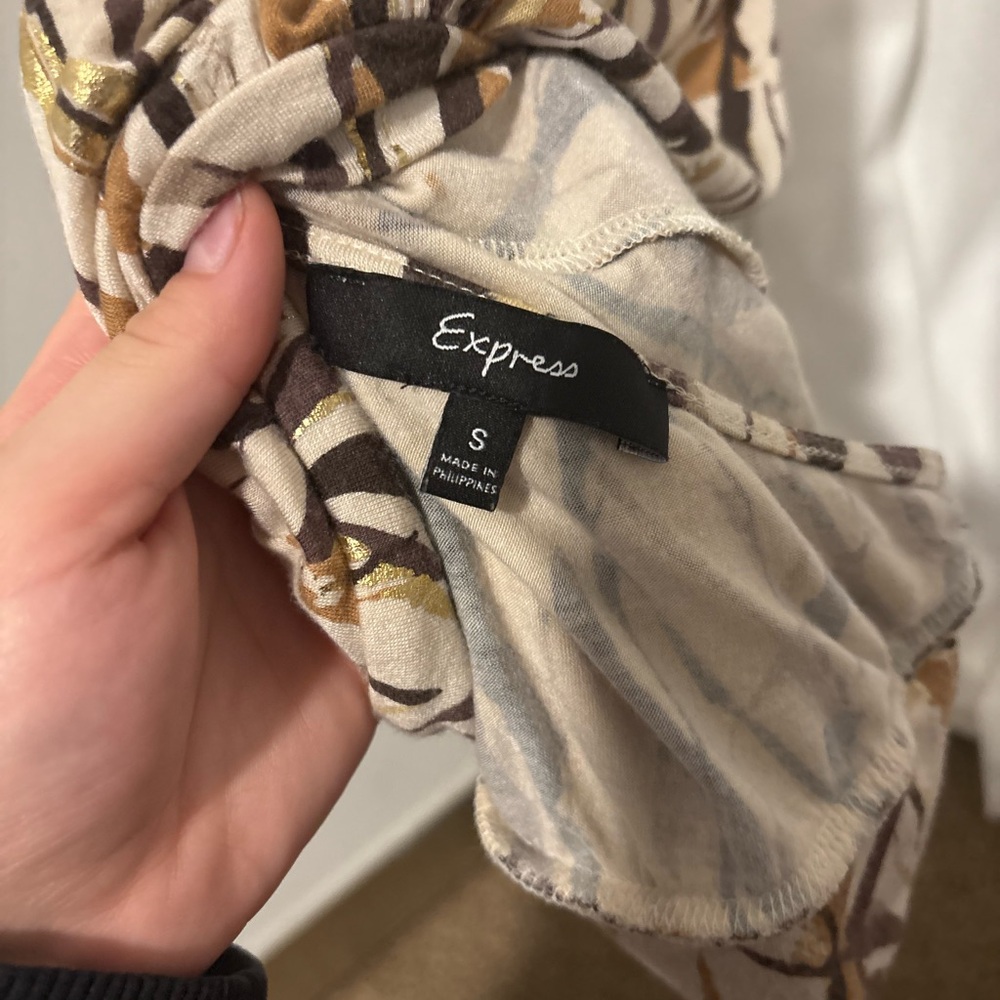 Express Beige And Brown Patterned Top - image 3